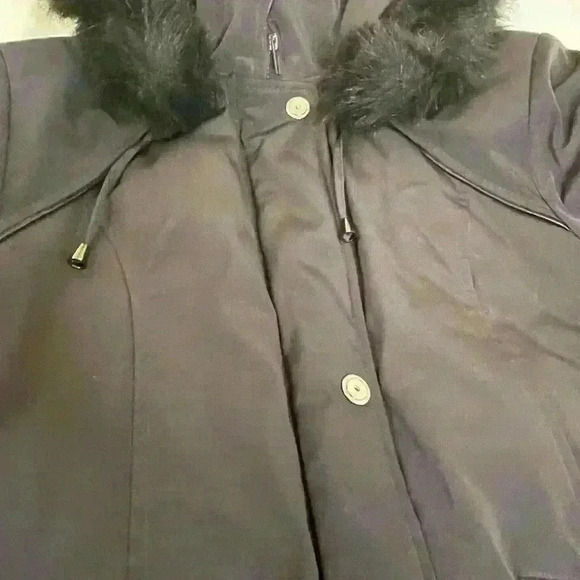 Gallery Faux Fur Zipper Button Down Winter Coat in Black size 10 - Picture 2 of 8
